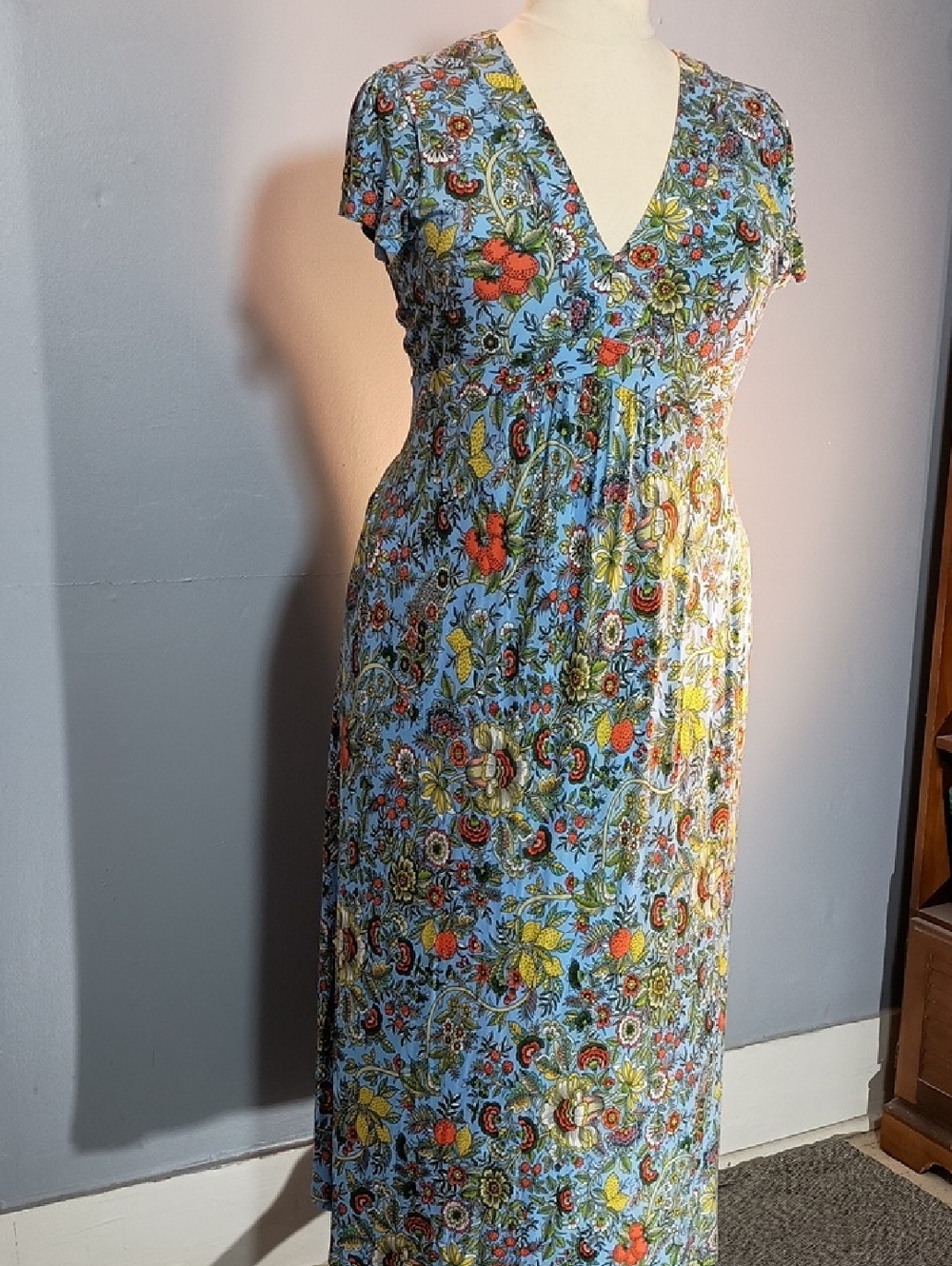 Boden Blue Floral V-Neck Maxi Dress